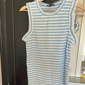 JCREW Blue and White Ruffled Tank Top